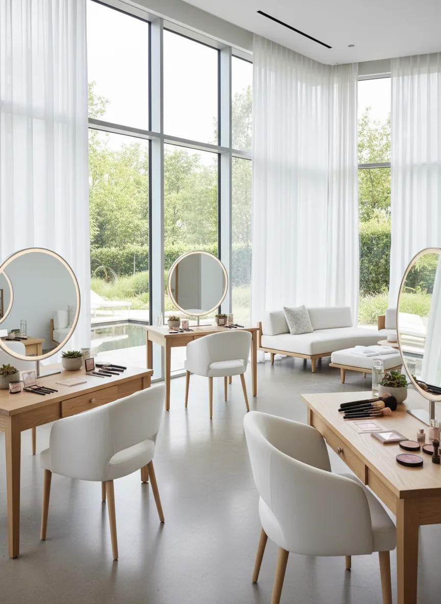 Firefly Gemini Flash Open Space Spa Makeup Design Natural Daylight Large Mirror White Chairs Light Woo 349580