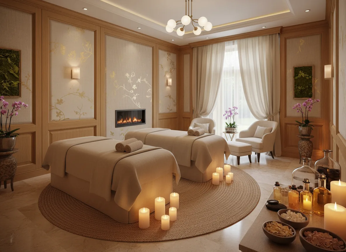 Firefly Gemini Flash Premium Spa Room With Twin Massage Beds Scented Candles Soft Lighting Beige And Li 349580