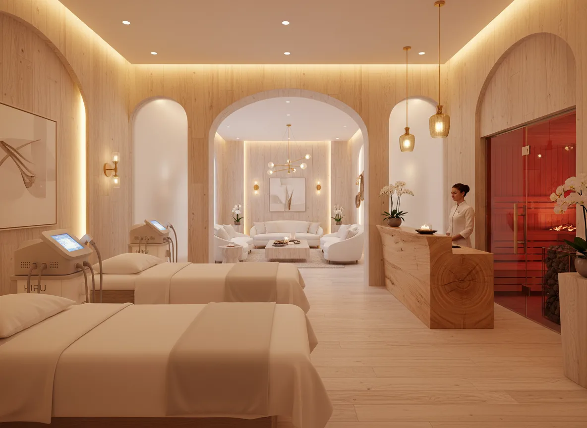 Firefly Gemini Flash Premium Spa Treatment Room White Wood Tones Hifu Machines Soft Lighting Double Be 349580 2