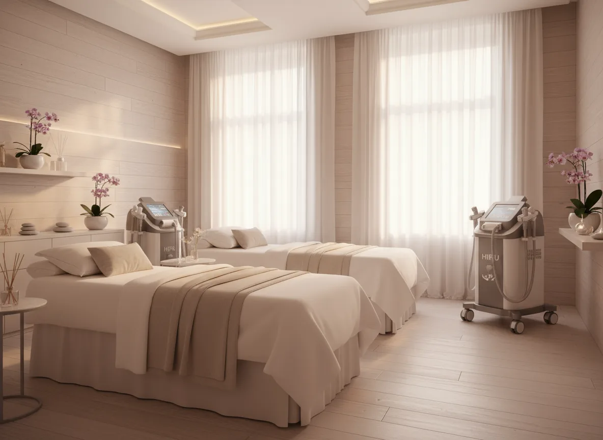 Firefly Gemini Flash Premium Spa Treatment Room White Wood Tones Hifu Machines Soft Lighting Double Be 349580 3