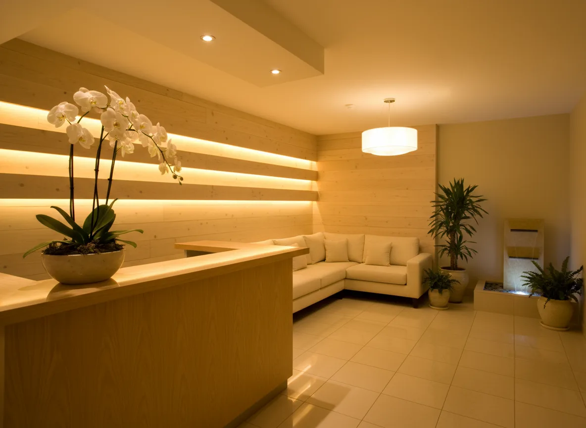 Firefly Gemini Flash Professional Spa Relaxation Room Design With Bright Wooden Reception Counter Waiting 816936