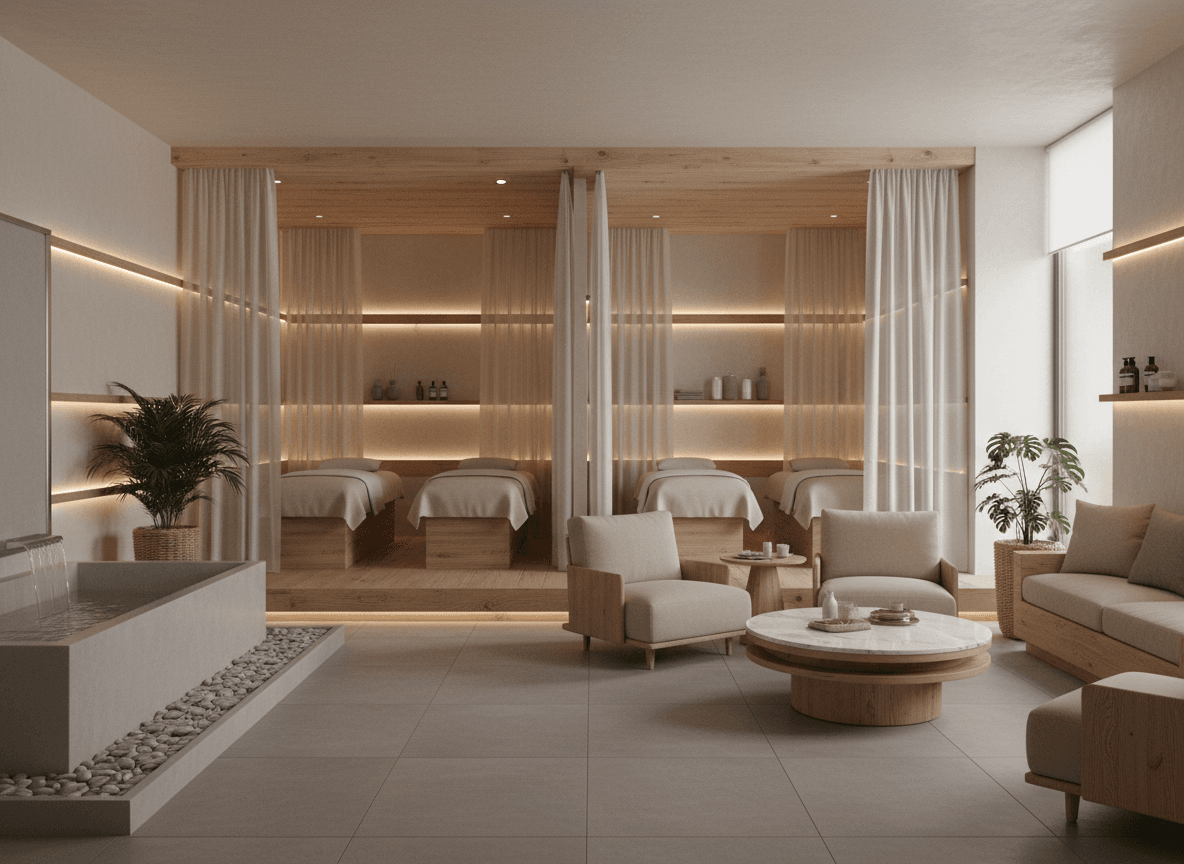 Firefly Gemini Flash Relaxing Spa Design Combining Treatment And Waiting Zones Neutral Colors Led Wall L 816936