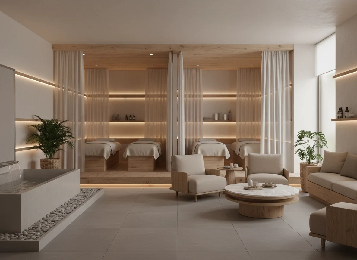 Firefly Gemini Flash Relaxing Spa Design Combining Treatment And Waiting Zones Neutral Colors Led Wall L 816936