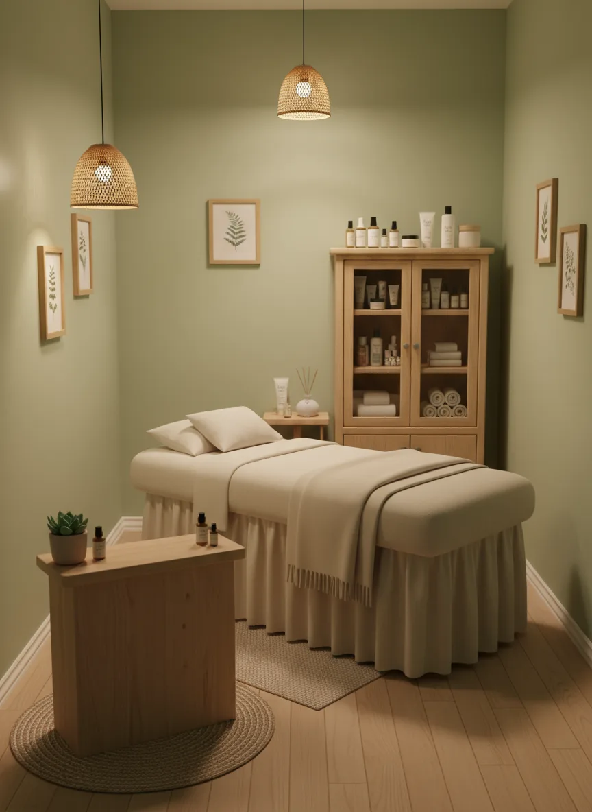 Firefly Gemini Flash Small Spa With A Mini Mdf Wooden Reception Counter Compact Massage Bed And Organize 189713