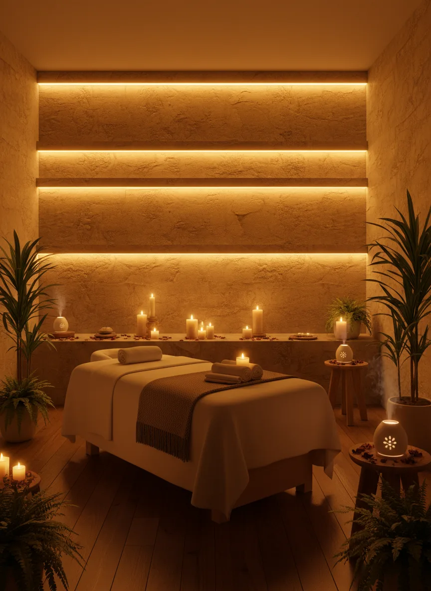 Firefly Gemini Flash Spa Massage Room With Indirect Lighting Led Strip Wall Lights Warm Amber Tones Sce 189713