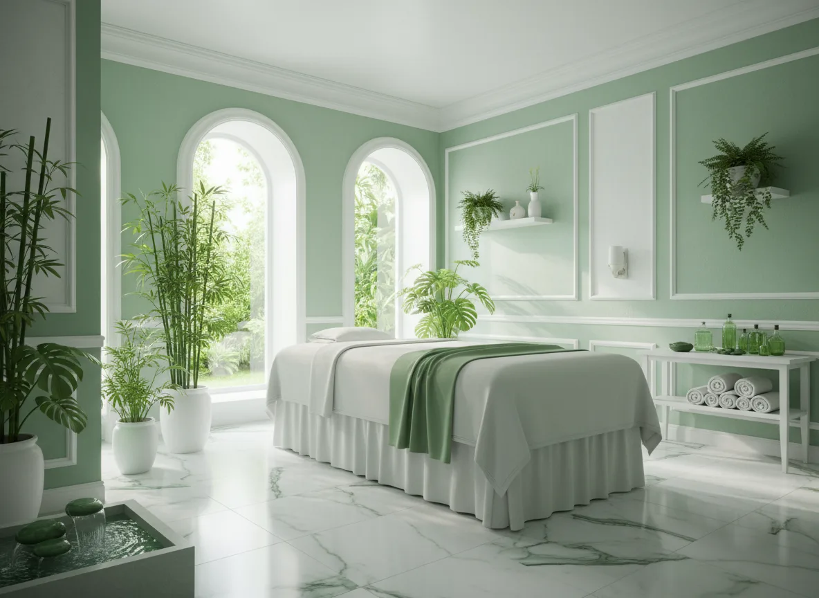 Firefly Gemini Flash Spa Space In Jade Green And White Tones With Green Plants And Natural Light Giving 349580 1