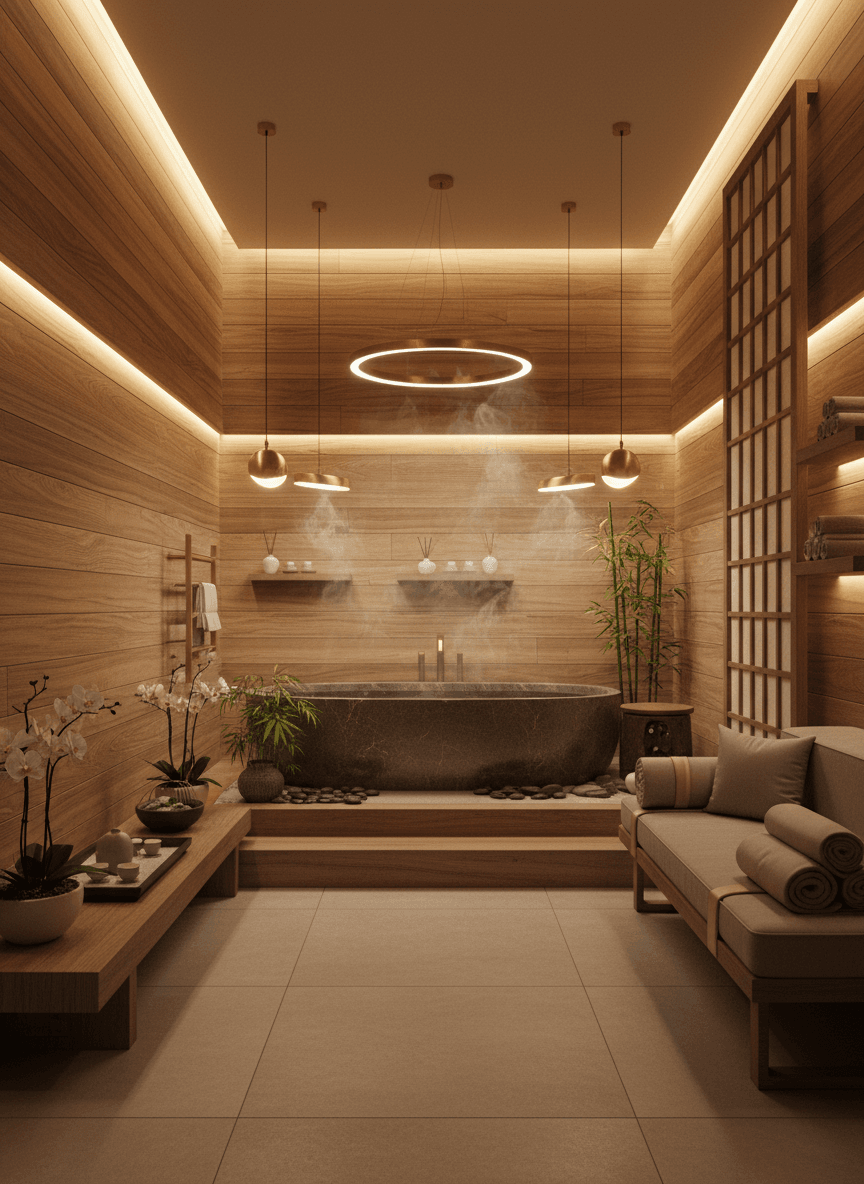 Firefly Gemini Flash Warm Spa With Veneer Wood Walls Golden Lighting Essential Oil Aroma A Blend Of Asi 349580
