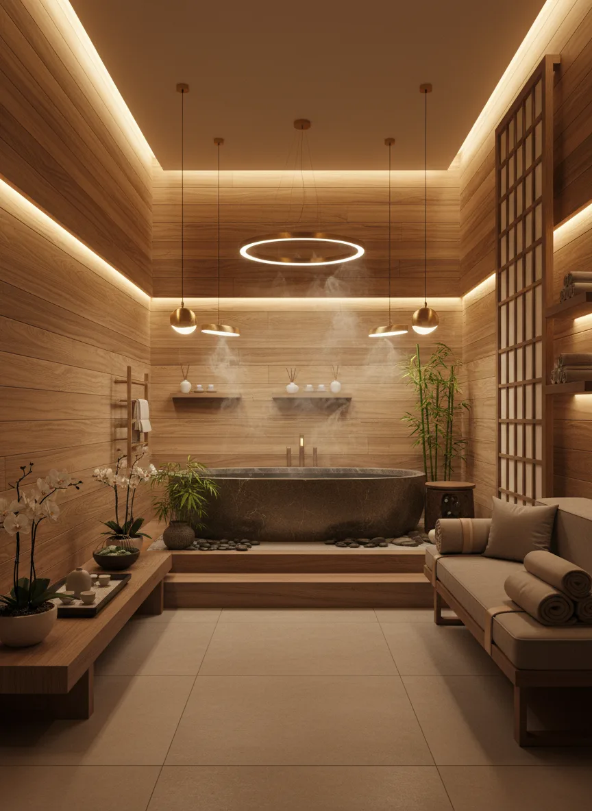 Firefly Gemini Flash Warm Spa With Veneer Wood Walls Golden Lighting Essential Oil Aroma A Blend Of Asi 349580