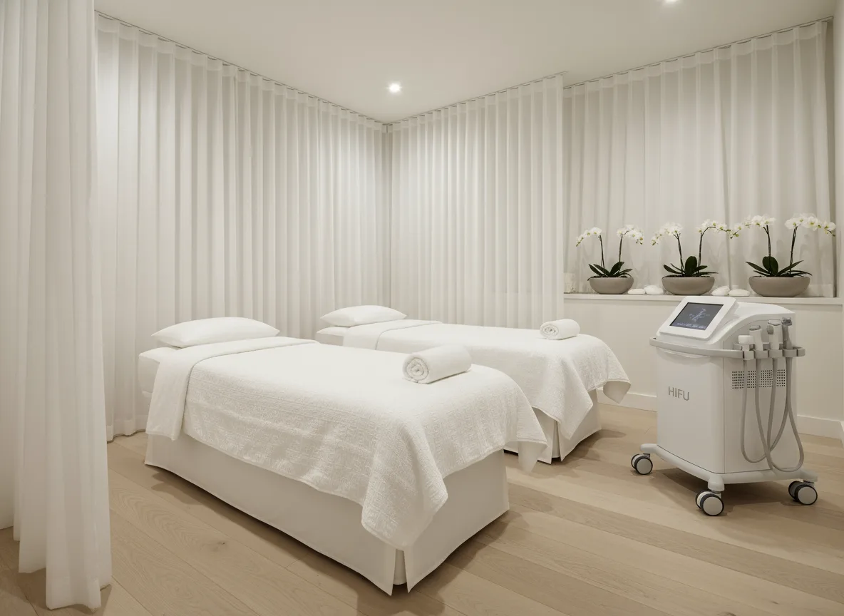 Firefly Gemini Flash White Tone Spa Treatment Room With Massage Beds Hifu Machine Elegant Partition Curt 231272