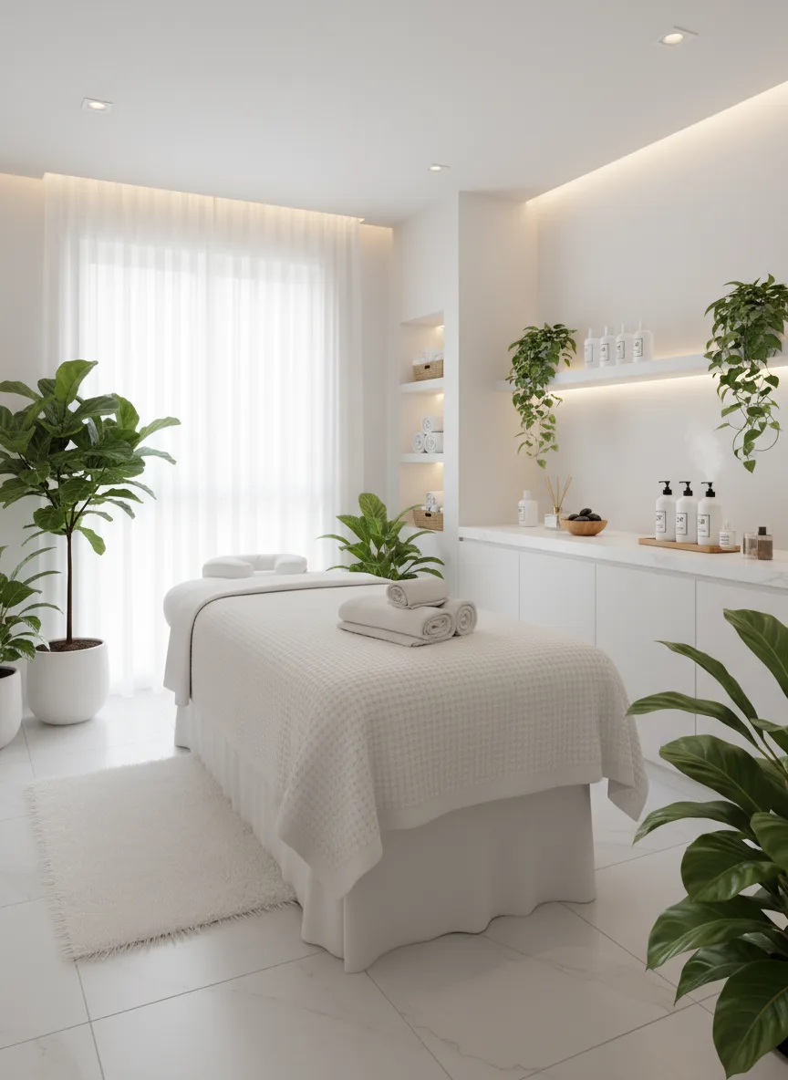 Firefly Home Mini Spa Design With One Treatment Room Massage Bed Small Counter Soft Lighti 189713