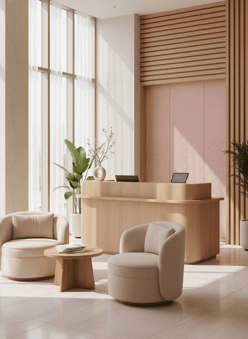 Firefly Korean Style Luxury Spa In Pastel Pink Beige Tones Compact Wooden Counter Soft Wait 189713 Firefly Korean Style Luxury Spa In Pastel Pink Beige Tones Compact Wooden Counter Soft Wait 189713