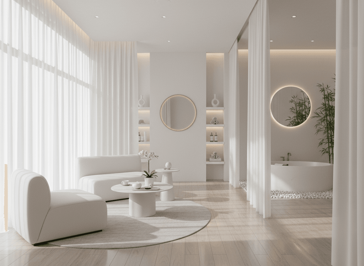 Firefly Korean Style White Tone Spa Interior Elegant Furniture Light Wooden Floor And Soft 231272