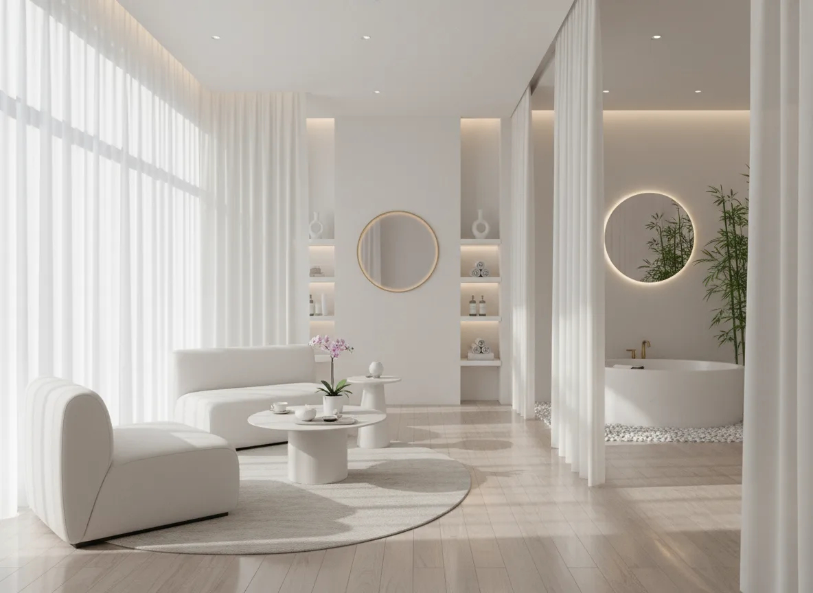 Firefly Korean Style White Tone Spa Interior Elegant Furniture Light Wooden Floor And Soft 231272