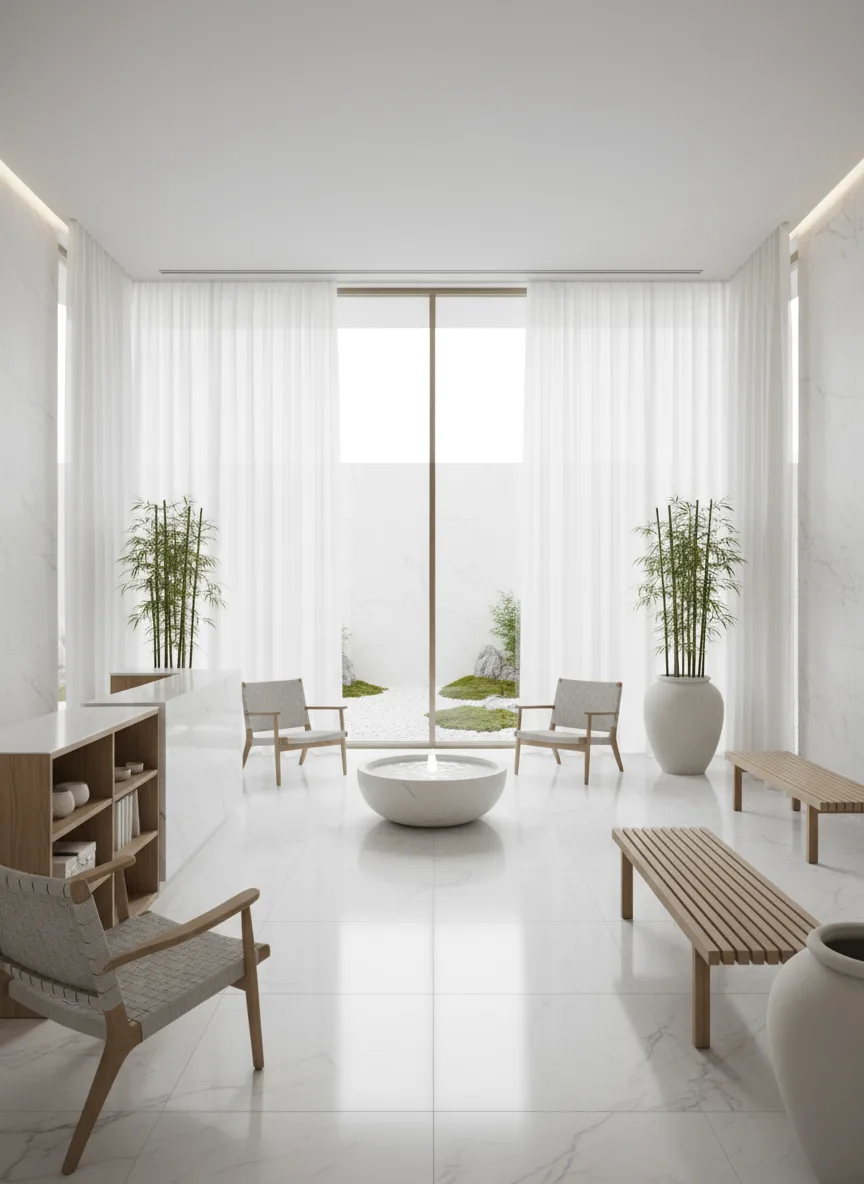 Firefly Modern Spa Design In Bright White Tones Light Wood Furniture Natural Lighting Mini 189713