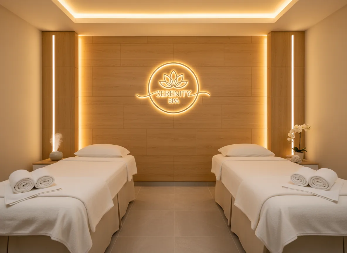 Firefly Professional Spa Treatment Room With Branded Wall Logo Accent Lighting Design Melam 286159