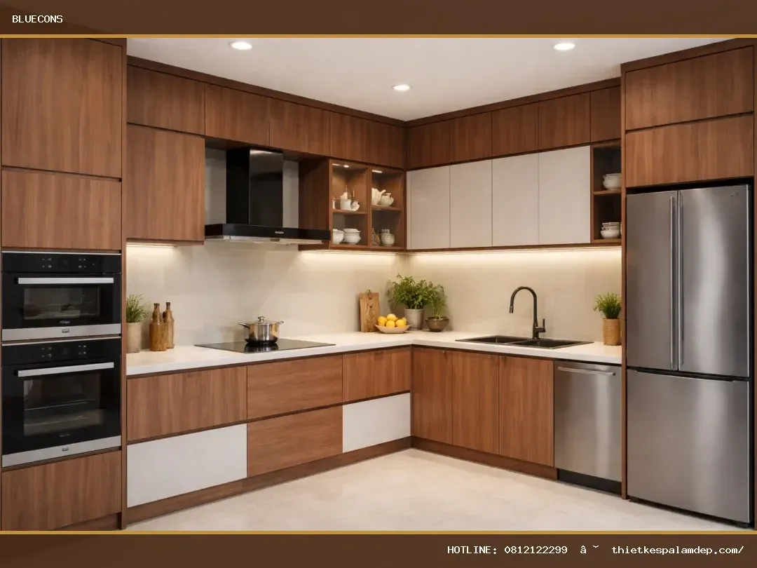 Hệ Tủ Bếp Gỗ MDF Cao Cấp TB009 – ảnh minh họa Bluecons