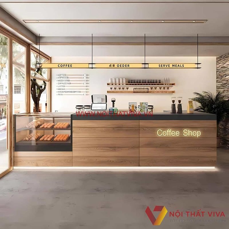 quầy pha chế gỗ chữ L hiện đại