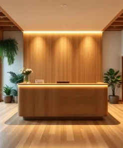 Quầy lễ tân tone gỗ ấm