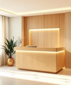 Quầy lễ tân tone gỗ ấm