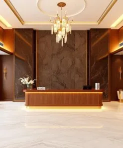 Quầy lễ tân tone gỗ ấm