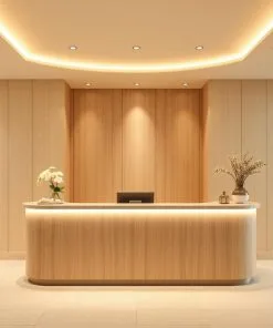 Quầy lễ tân tone be sáng