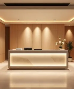 Quầy lễ tân tone be sáng