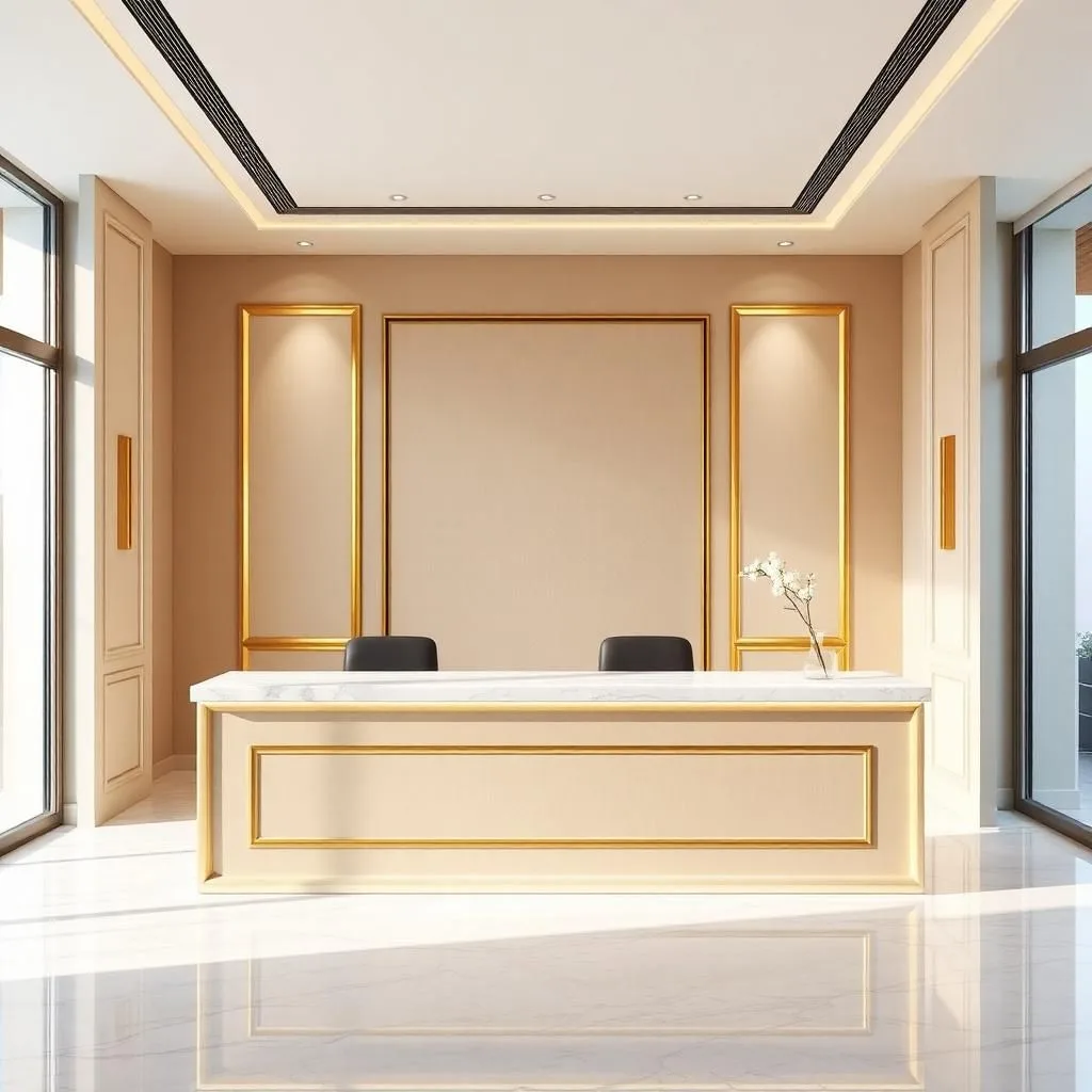 Quầy lễ tân tone be sáng