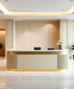 Quầy lễ tân tone be sáng