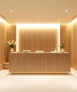 Quầy lễ tân tone be sáng