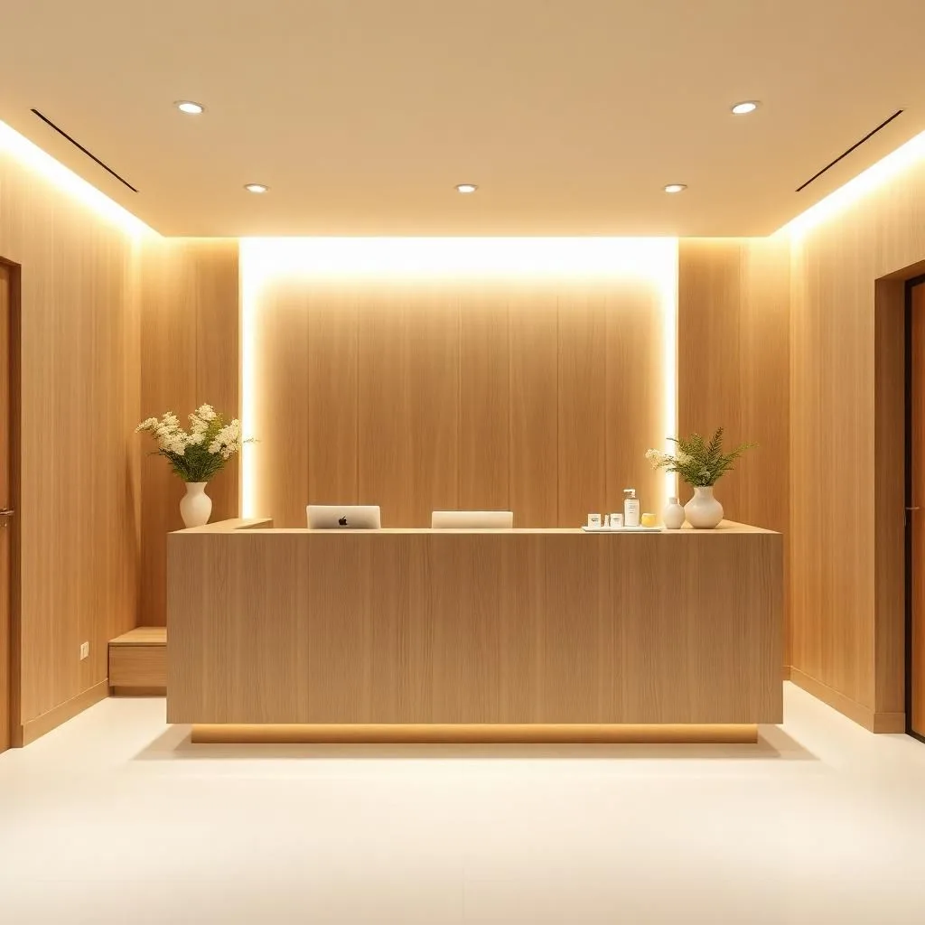 Quầy lễ tân tone be sáng