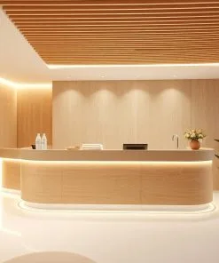 Quầy lễ tân tone be sáng