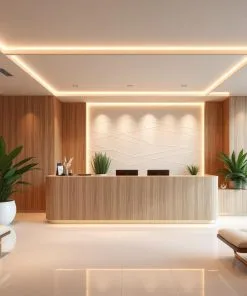 Quầy lễ tân tone be sáng