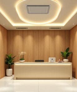 Quầy lễ tân tone be sáng