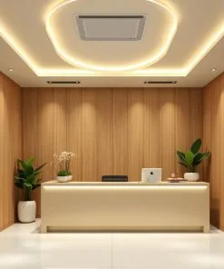 Quầy lễ tân tone be sáng