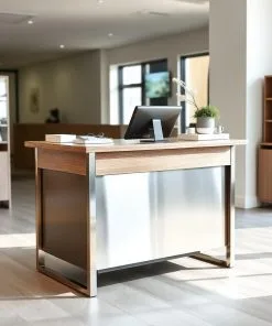 quầy thu ngân inox kết hợp gỗ