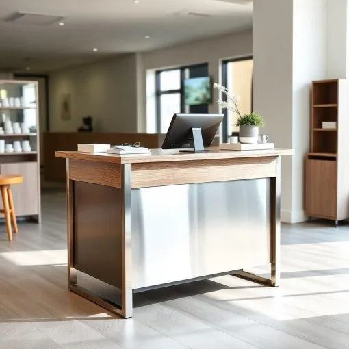 quầy thu ngân inox kết hợp gỗ