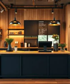 quầy thu ngân khung sắt mặt gỗ