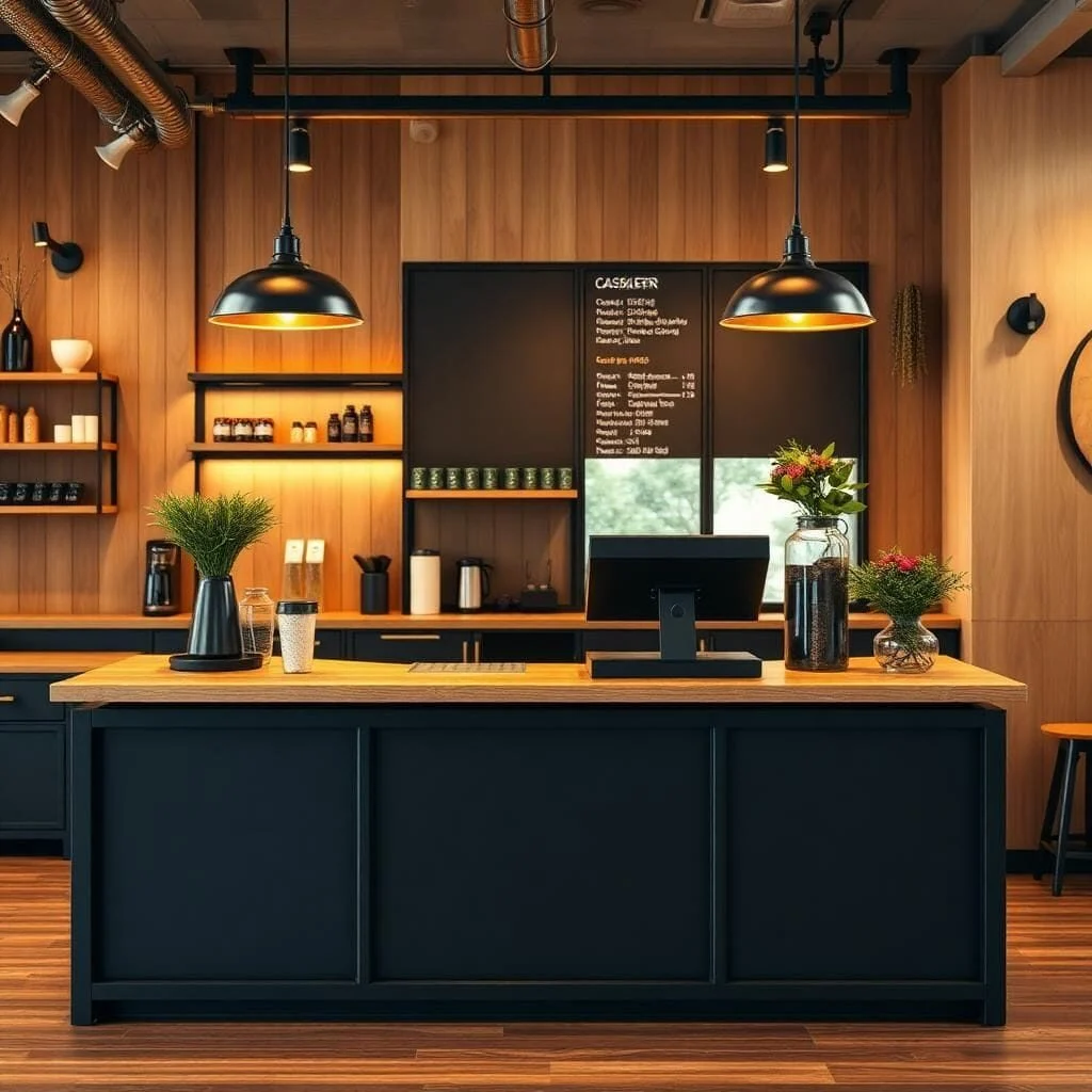 quầy thu ngân khung sắt mặt gỗ