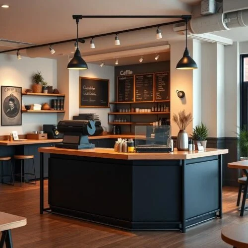 quầy thu ngân khung sắt mặt gỗ