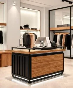 quầy thu ngân khung sắt mặt gỗ