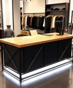 quầy thu ngân khung sắt mặt gỗ