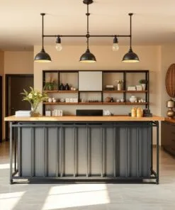 quầy thu ngân khung sắt mặt gỗ