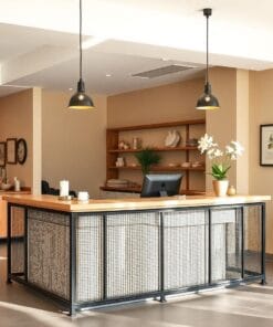 quầy thu ngân khung sắt mặt gỗ