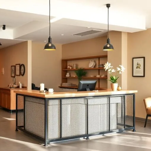 quầy thu ngân khung sắt mặt gỗ