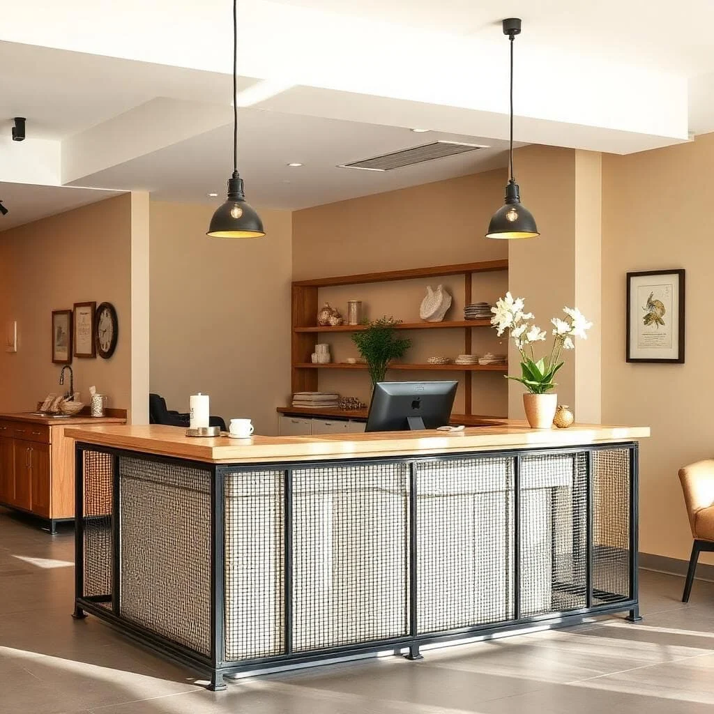 quầy thu ngân khung sắt mặt gỗ