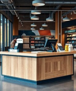 quầy thu ngân khung sắt mặt gỗ
