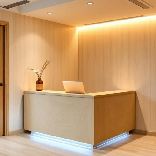 quầy thu ngân gỗ nhỏ gọn cho spa min