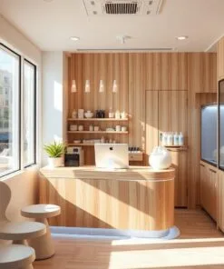 quầy thu ngân gỗ nhỏ gọn cho spa min