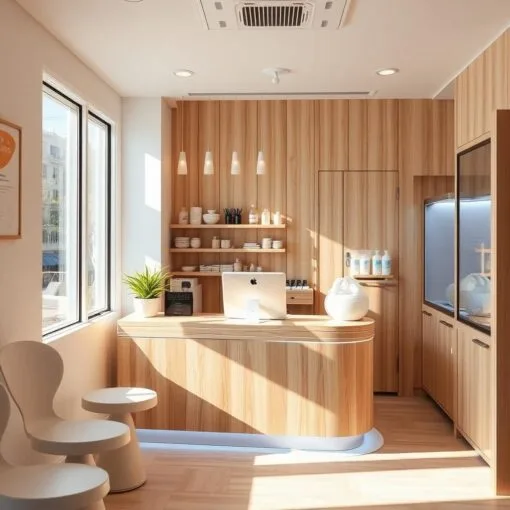quầy thu ngân gỗ nhỏ gọn cho spa min