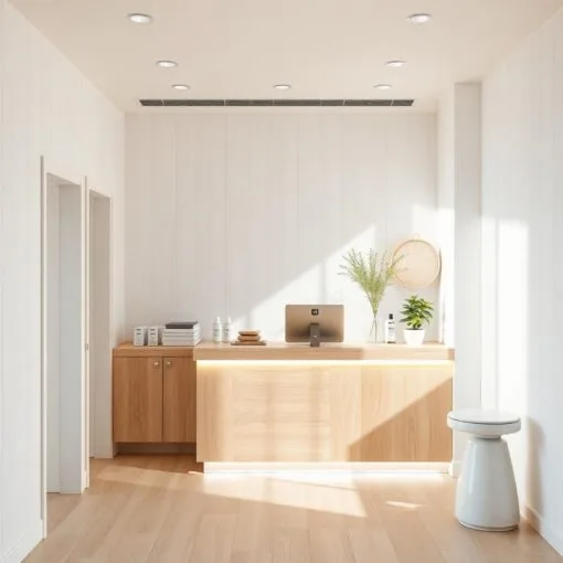 quầy thu ngân gỗ nhỏ gọn cho spa min